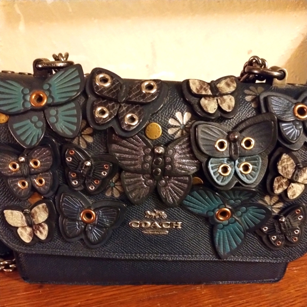 Coach purse navy blue with butterfly